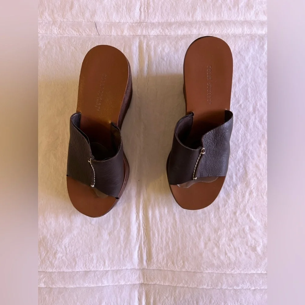 Colin Stuart Suede Mule Platform Sandals Slides Lightweight Size 8 Brown leather